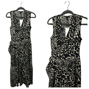 NWT Who What Wear Women's Animal Print Black Sleeveless Ruffle Trim Dress SZ XS